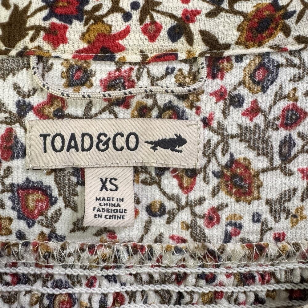 Toad & Co Manzana Peasant Top XS Ivory Red Floral Henley Long Sleeve Boho Hippie - Picture 2 of 11